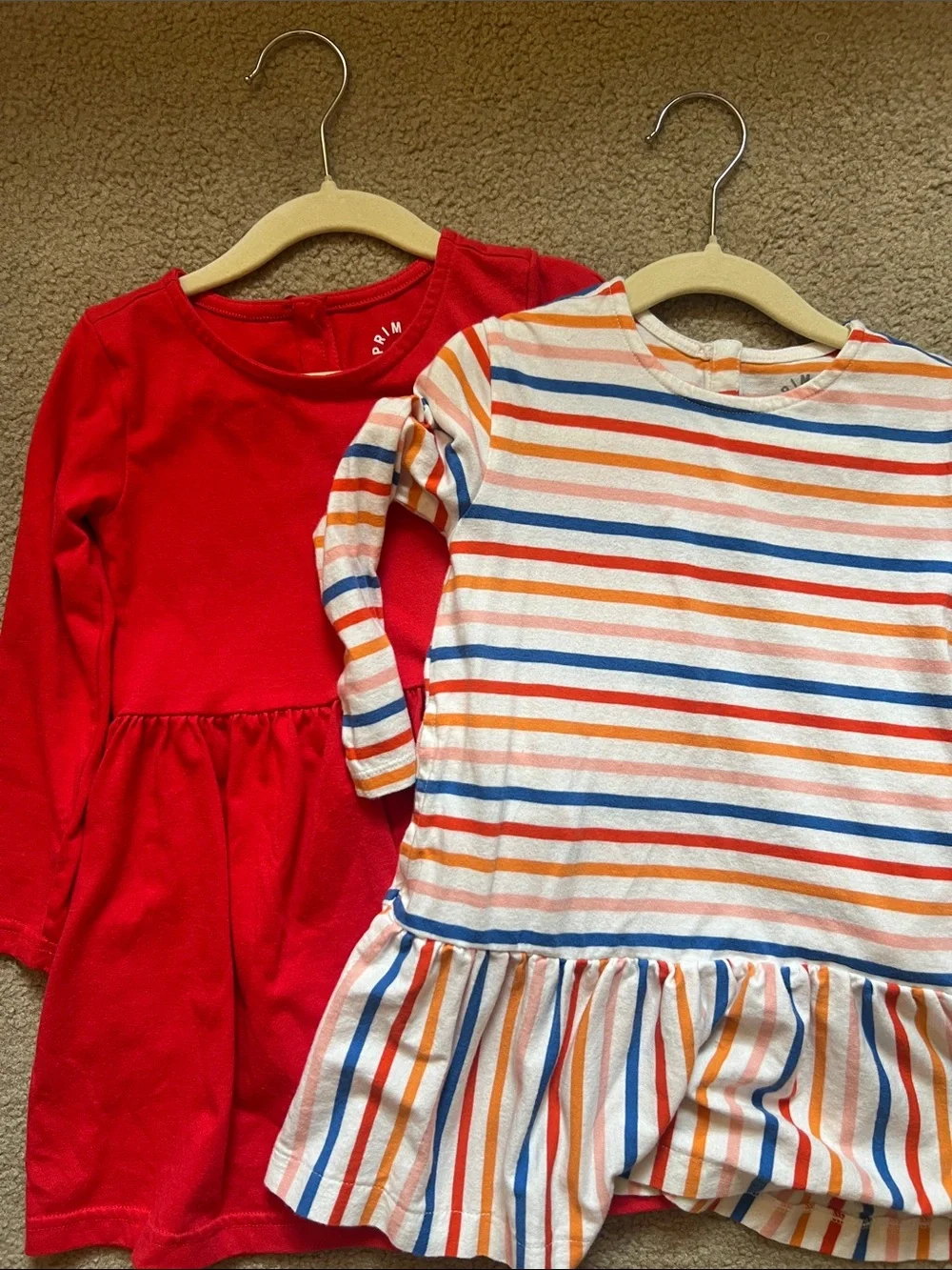 Primary Girls Red Dress & Cream Striped Long-Sleeve Dresses